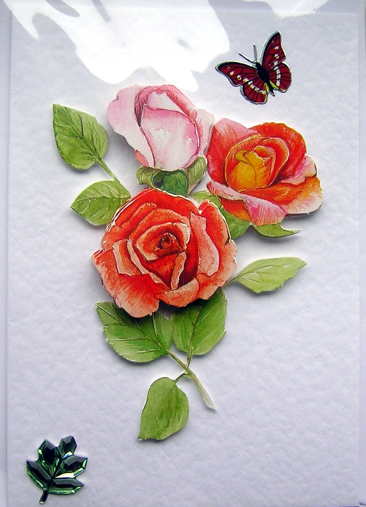 Rose Hand-Crafted 3D Decoupage Card - Blank for any Occasion (1444)