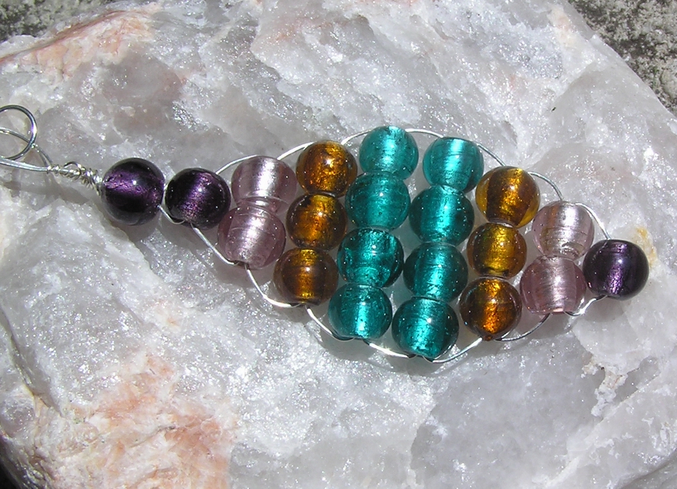 Beaded Woven 'Rainbow' Leaf Pendant - Silverfoil