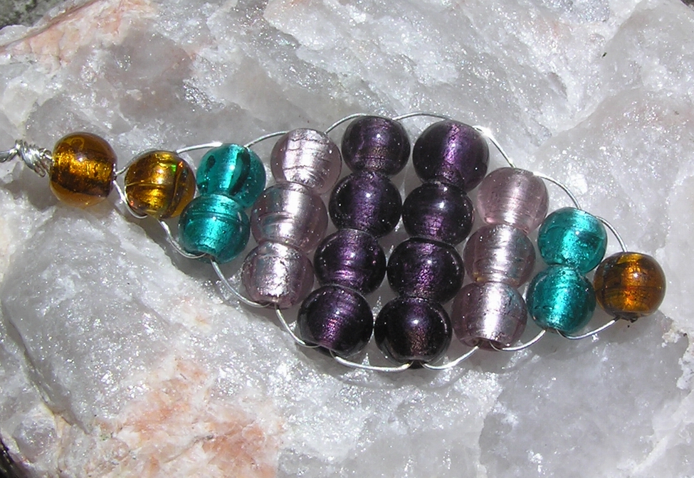 Beaded Woven 'Rainbow' Leaf Pendant - Silverfoil