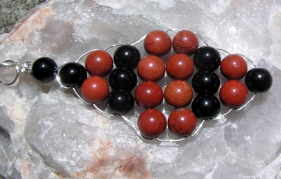 Red Jasper & Black Onyx - Beaded Woven Crystal Gemstone Leaf Pendant