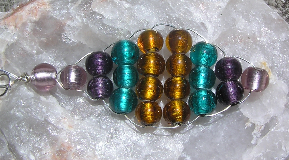 Beaded Woven 'Rainbow' Leaf Pendant - Silverfoil